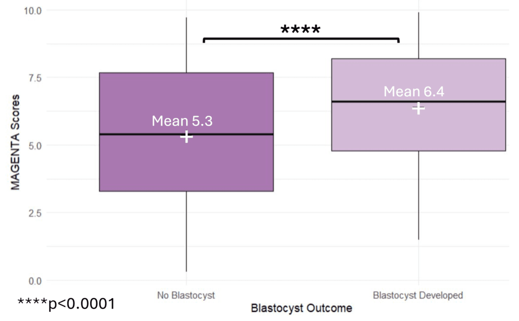 Distribution of Oocyte MAGENTA Scores by Blastocyst Outcome