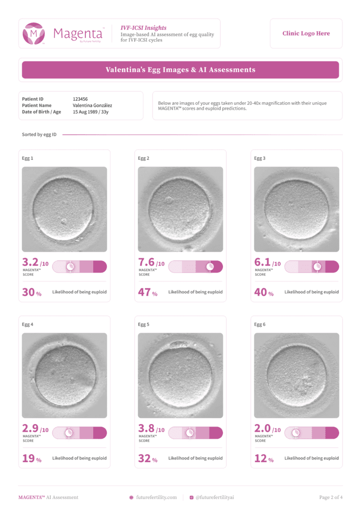 Page two of the MAGENTA oocyte quality report for IVF patients
