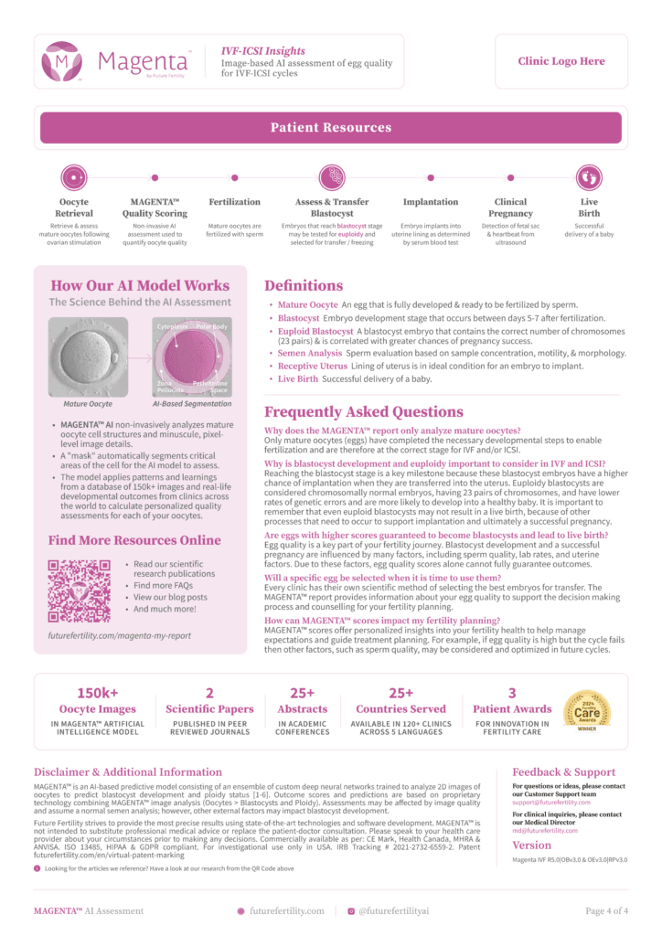 Page four of the MAGENTA oocyte quality report for IVF patients