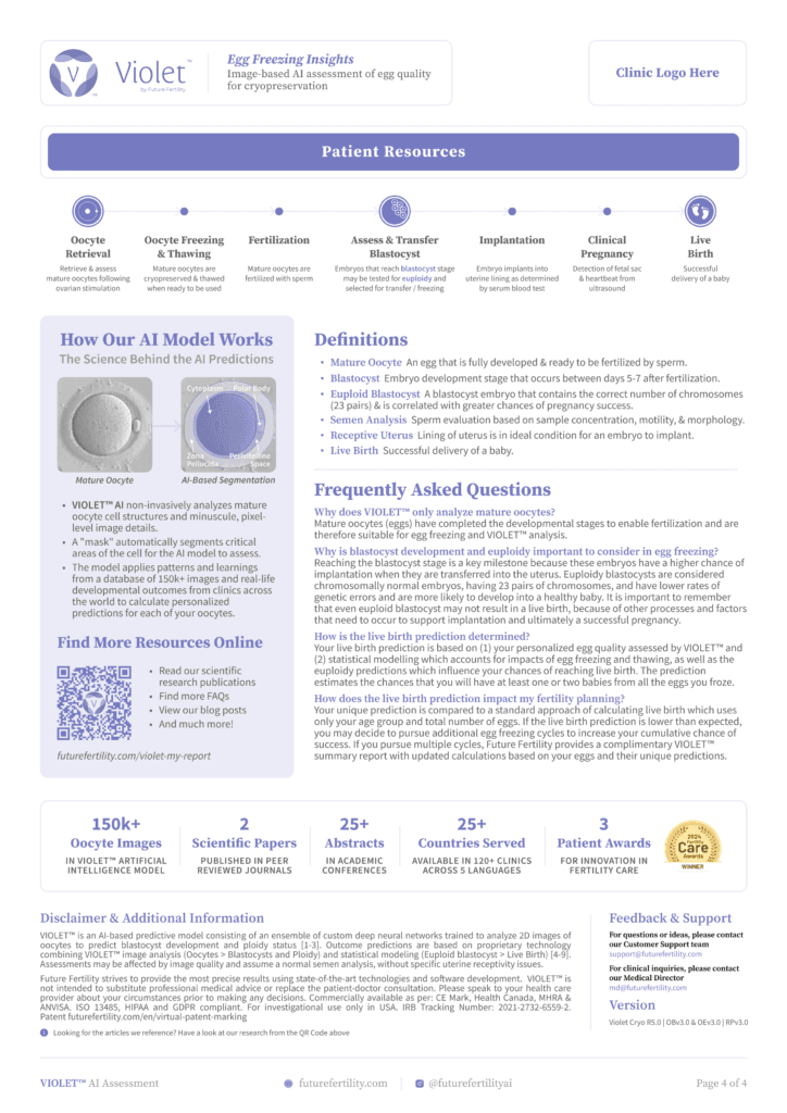 Page four of the VIOLET oocyte quality report for egg freezing patients