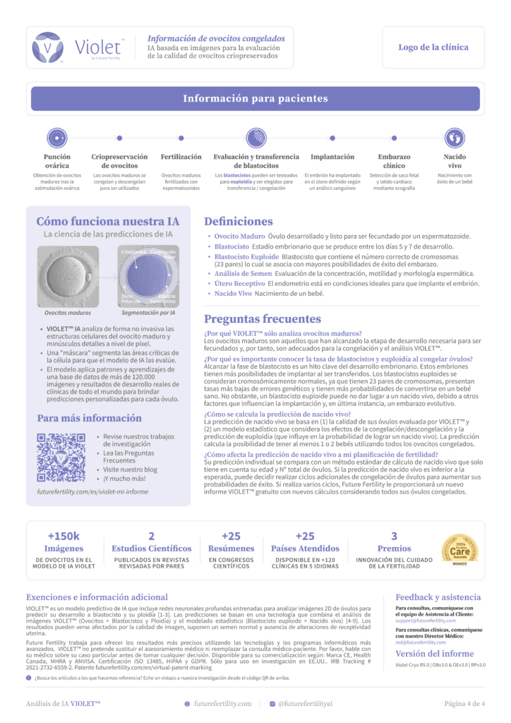 Page four of the VIOLET oocyte quality report for egg freezing patients