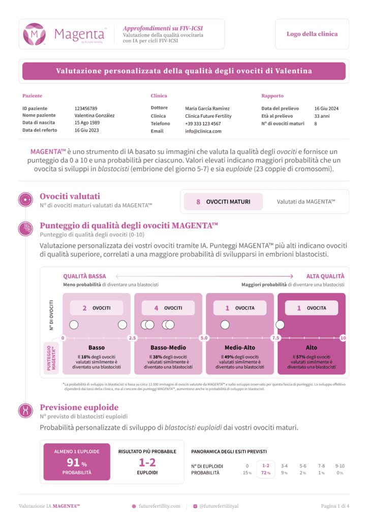 Page one of the MAGENTA oocyte quality report for IVF patients
