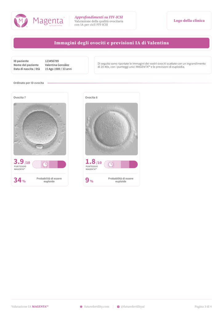 Page three of the MAGENTA oocyte quality report for IVF patients