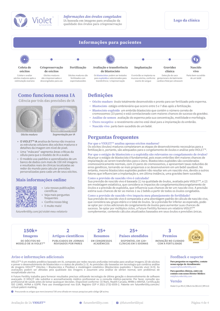Page four of the VIOLET oocyte quality report for egg freezing patients